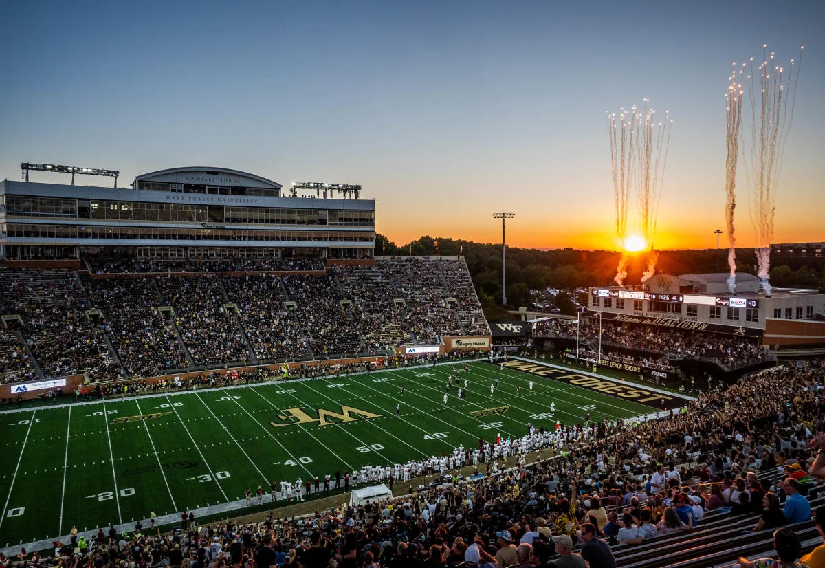 Wake Forest football field and grandstands at Allegacy Federal Credit Union Stadium