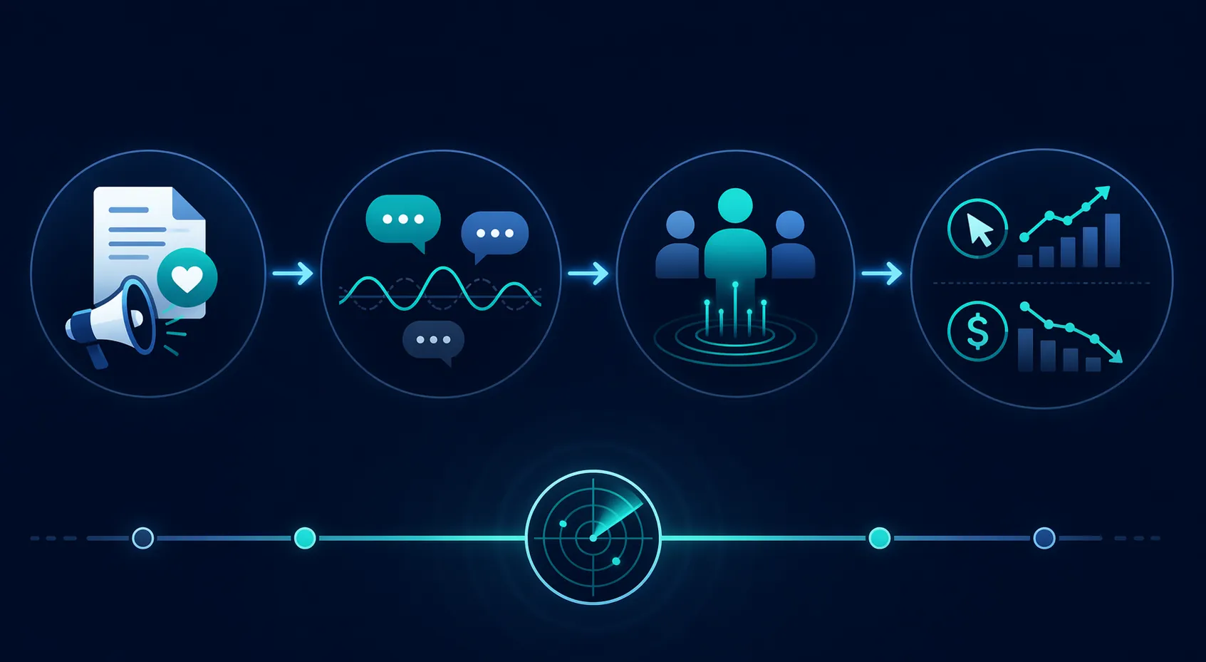Founder action flowing into public trust, audience responsiveness, and CTR and CPA indicators