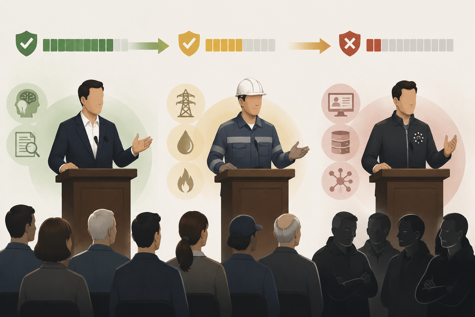 Independent expert, utility worker, and tech-branded speaker facing audiences with different levels of trust