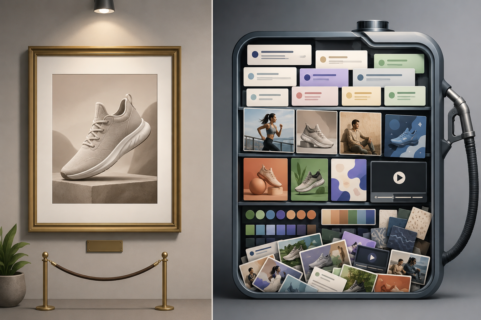 Comparison of one polished ad versus many varied creative elements for Performance Max