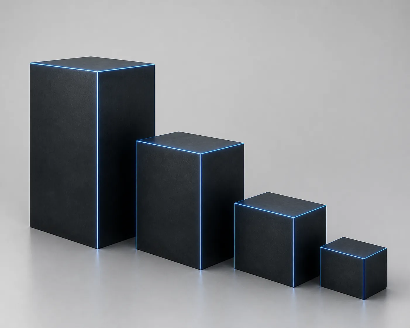 A descending staircase of dark slate blocks illustrating shrinking memory requirements across quantization levels