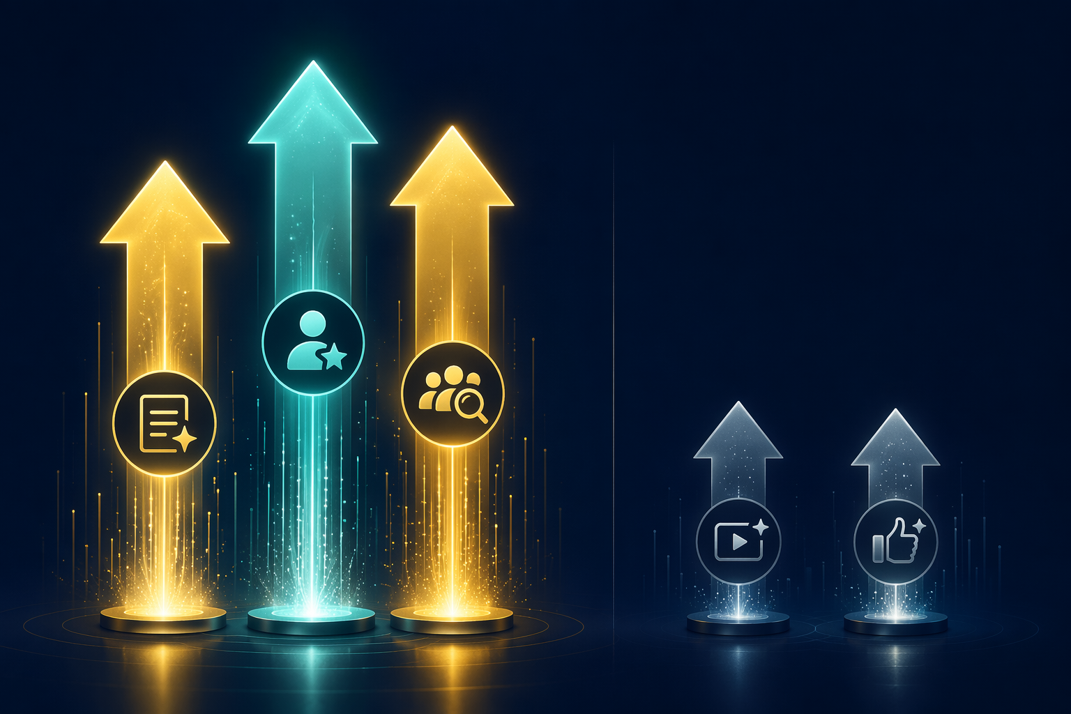 Glowing arrows showing a wide gap between high-ROI and low-ROI AI marketing use cases