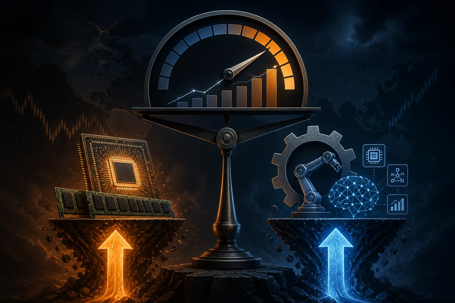 Supply-chain cost pressure and platform AI automation both pushing a CPM and CPC gauge upward