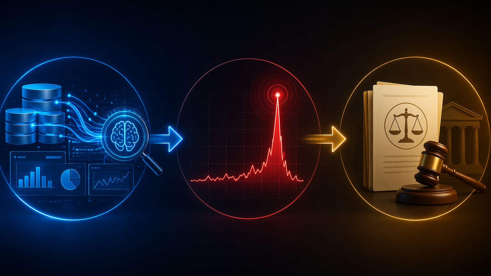 Three-step enforcement lifecycle from claims analytics to anomaly detection to DOJ action