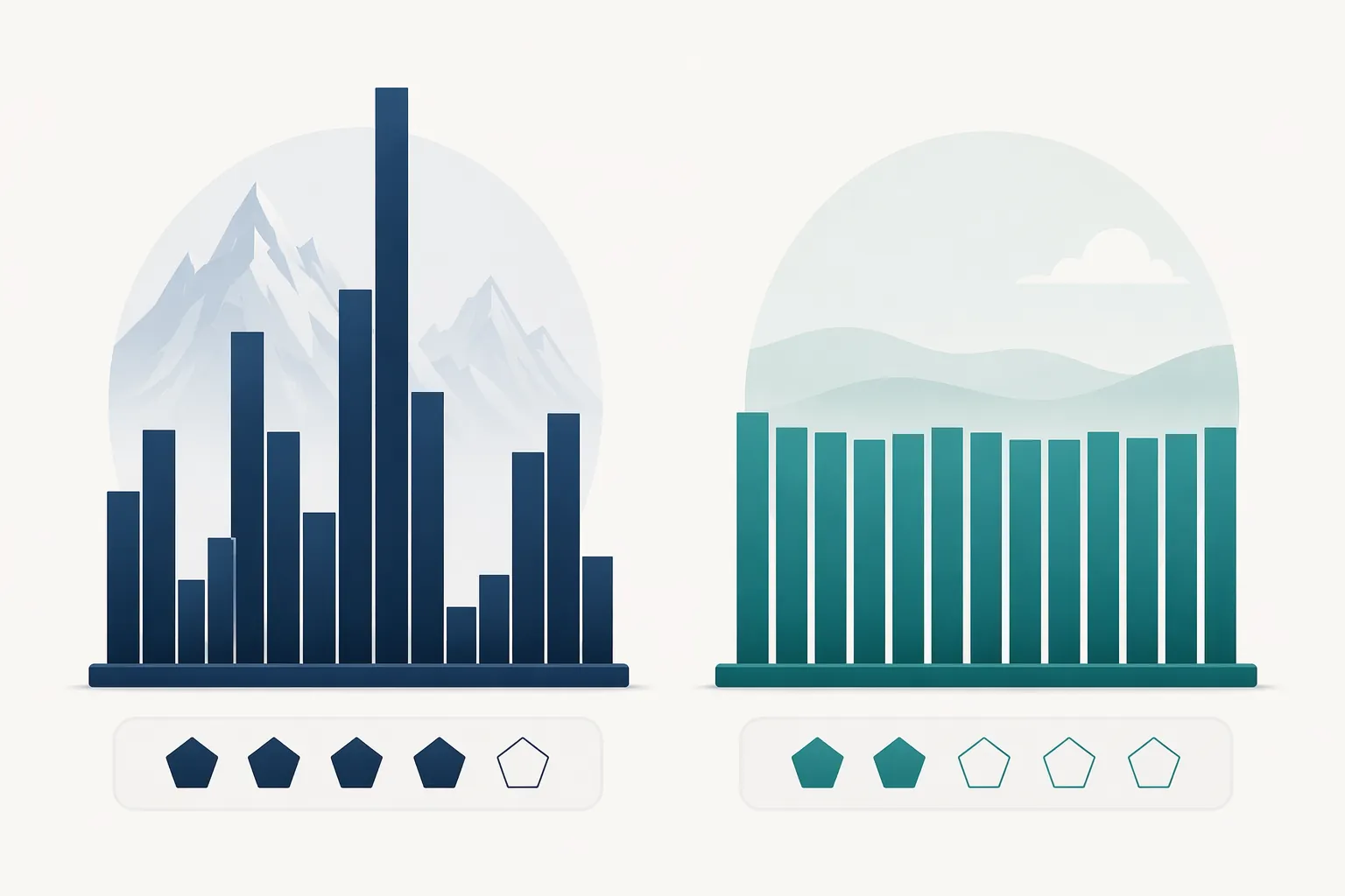 Side-by-side comparison of a volatile high-return portfolio and a steadier diversified portfolio