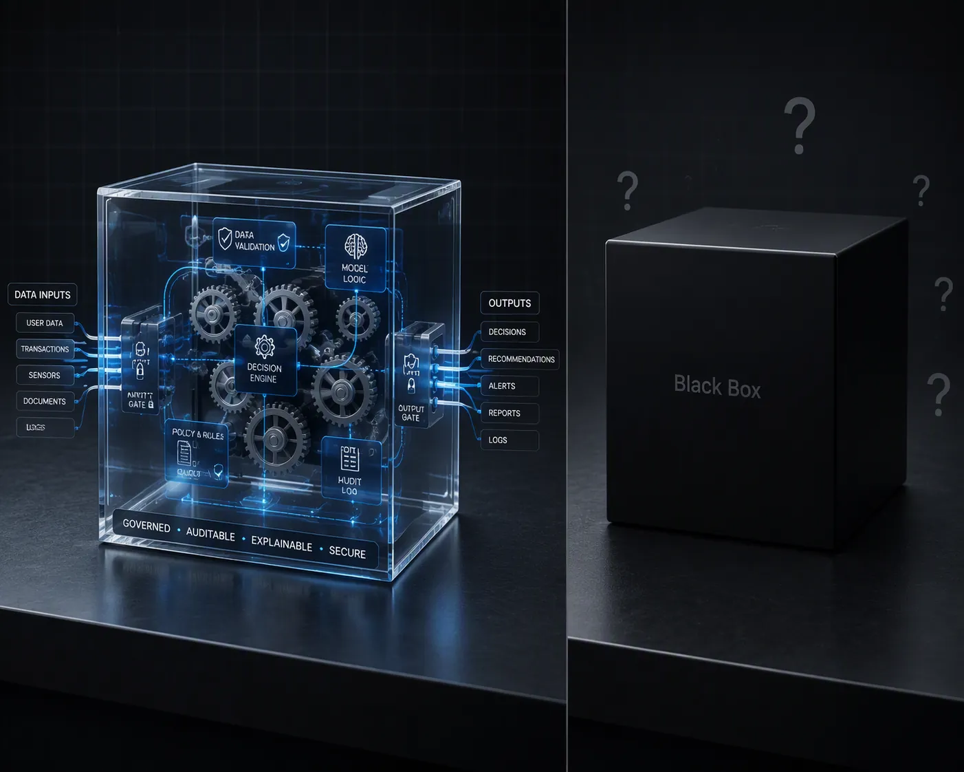 Transparent AI system compared with a black-box system