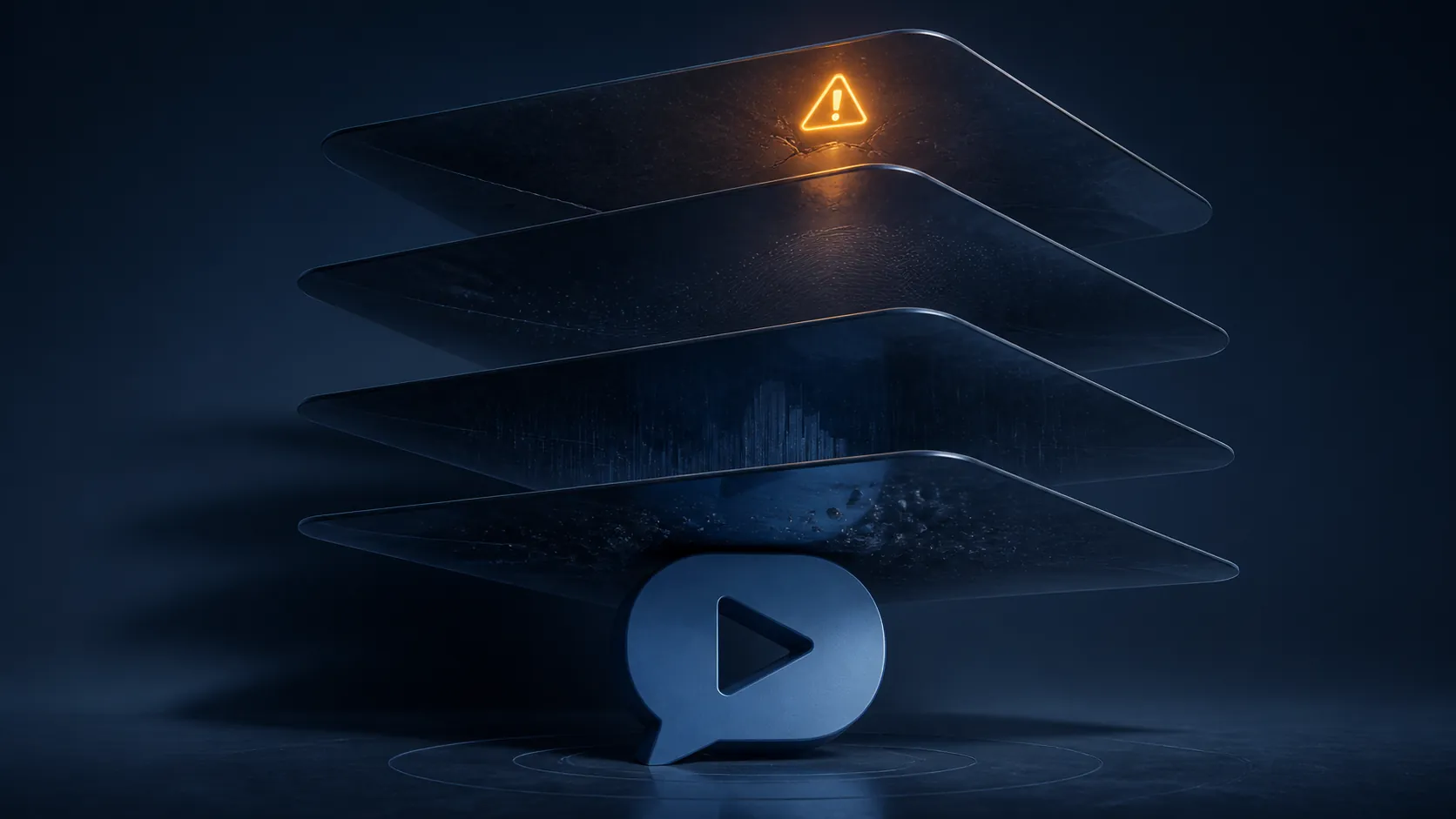 Dark glass risk layers pressing down on a chat advertising symbol