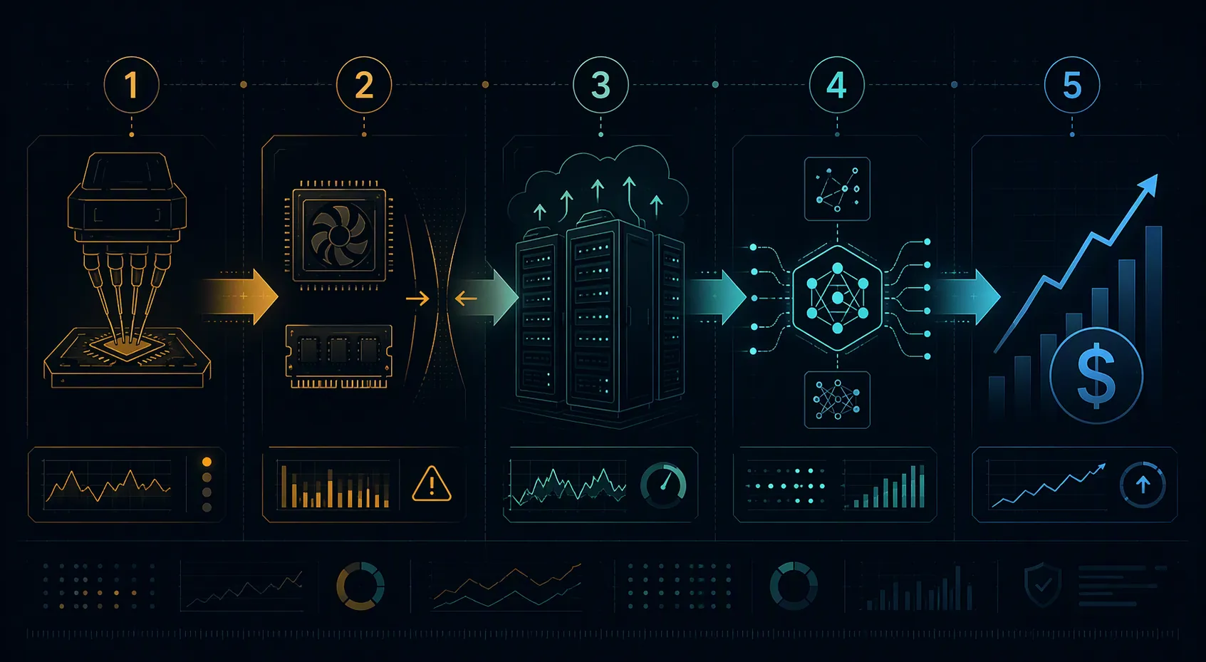 Pipeline from chip tester demand to GPU and memory bottlenecks, data center pressure, adtech processing, and rising costs