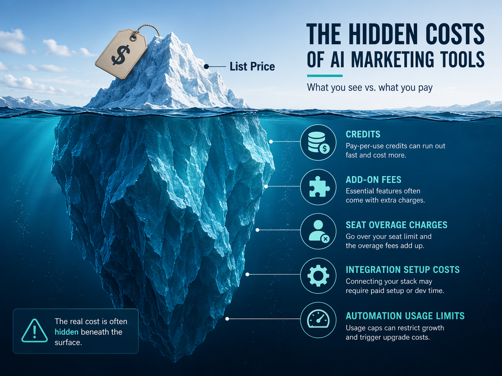 An iceberg illustration showing hidden costs below a visible list price.