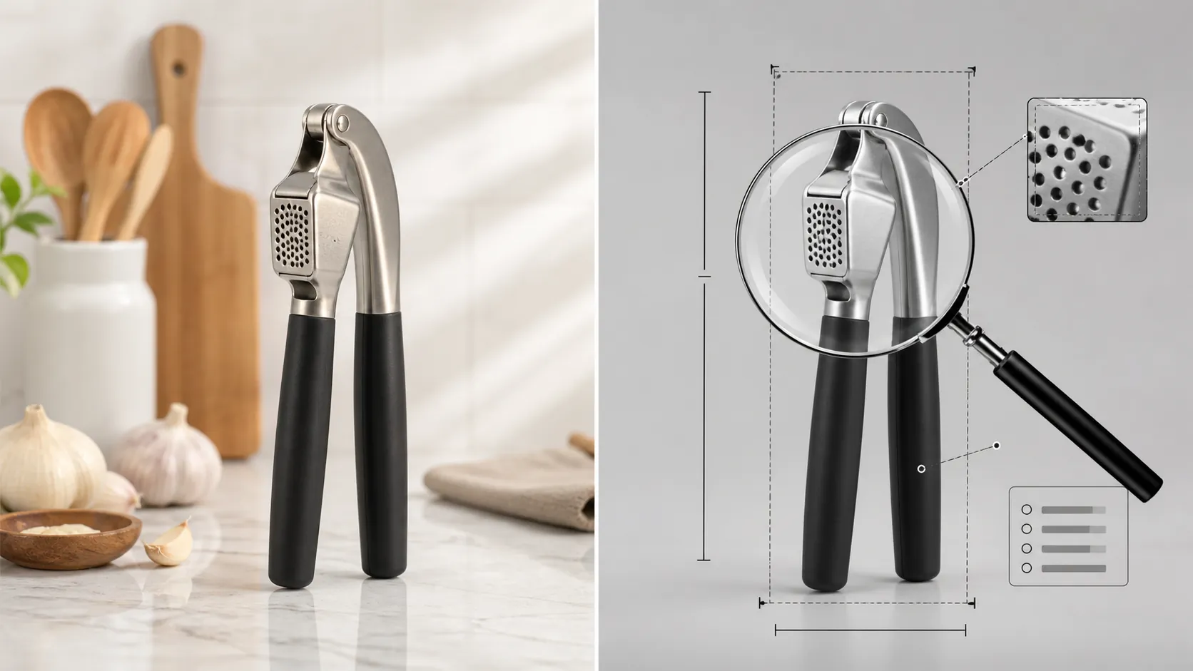 AI-enhanced product listing compared with analytical measurement elements around the same product image