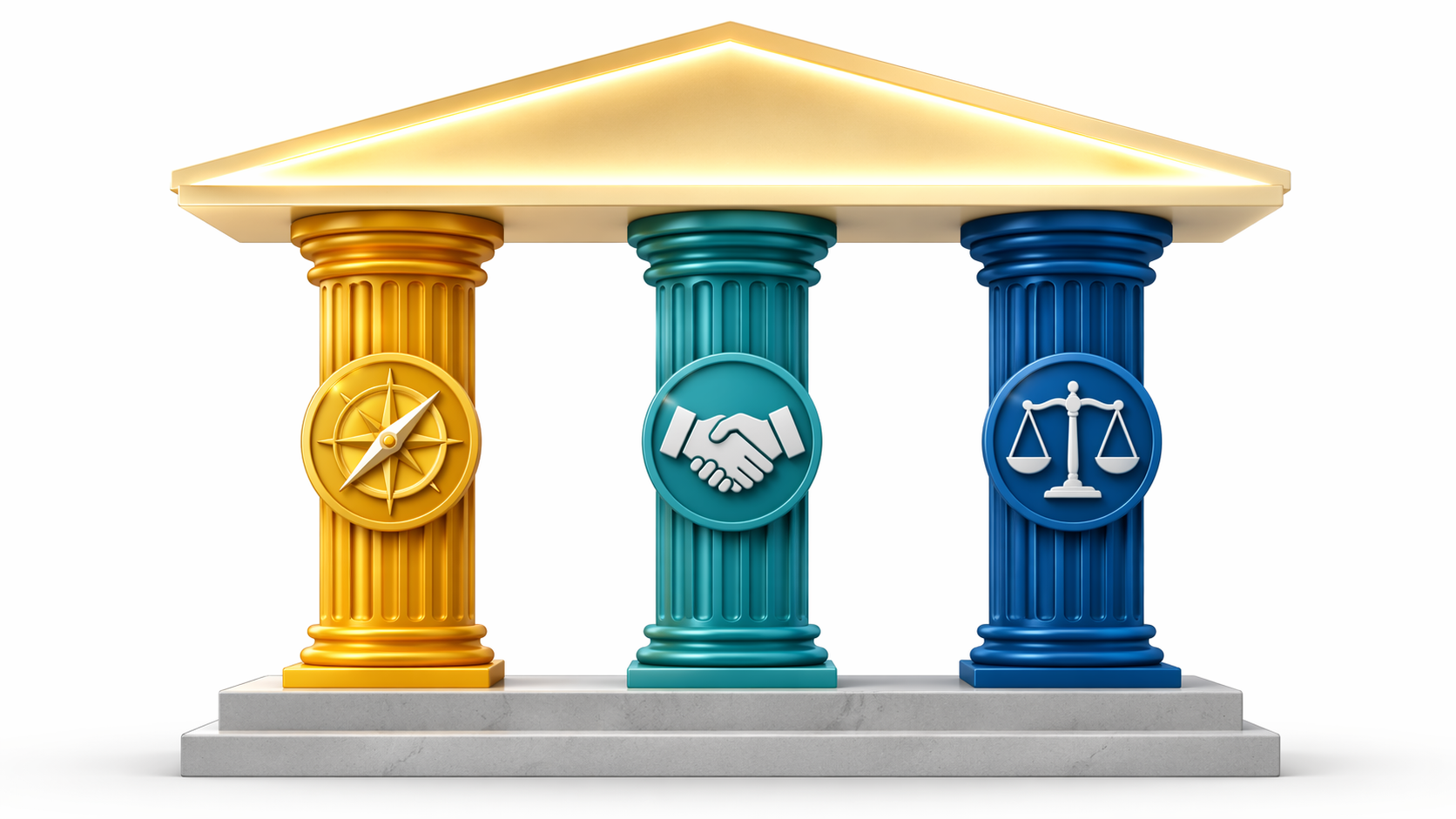 Three pillars representing business outcomes, vendor partnerships, and measurement discipline