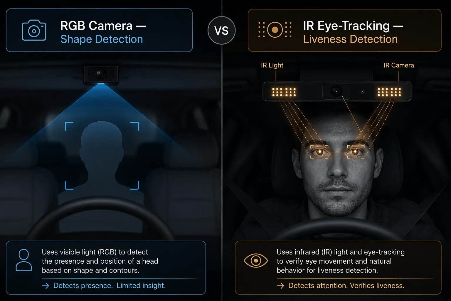 Comparison of RGB camera shape detection and infrared eye-tracking driver monitoring