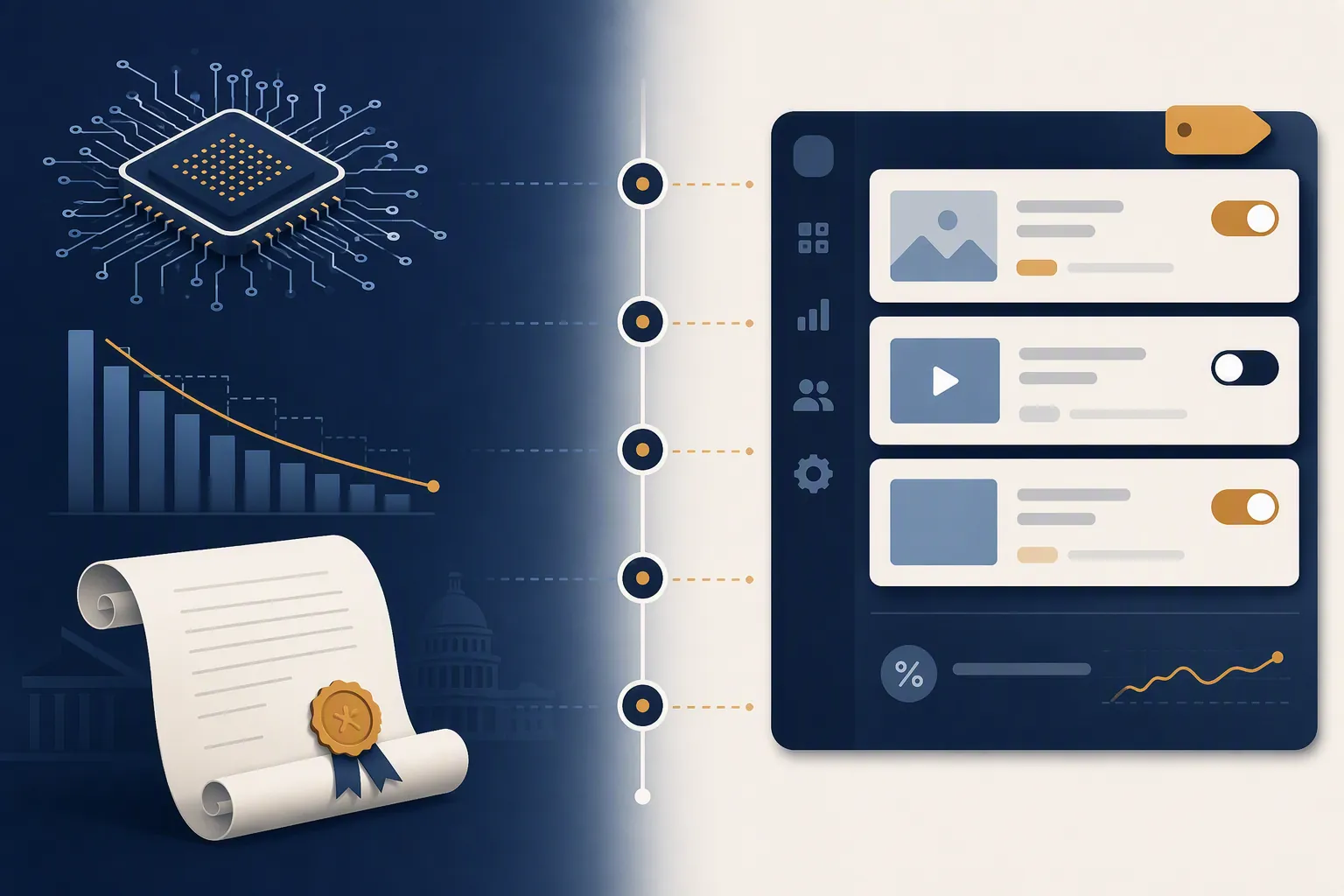 Dated chain linking macro AI leadership signals to ad platform controls