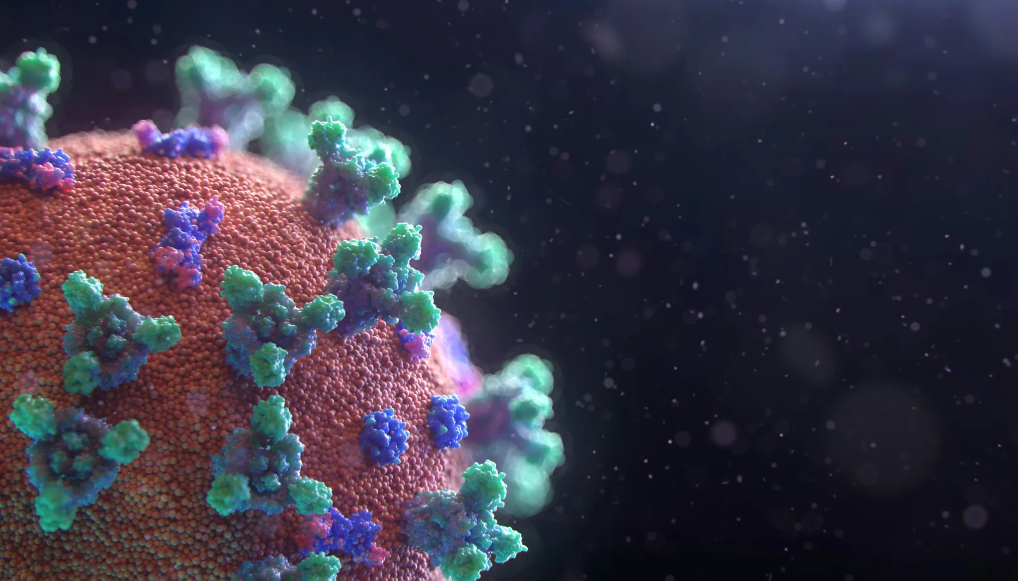 Cambridge Enterprise scientific visual of DIOSynVax universal coronavirus vaccine technology with molecular and spike protein imagery