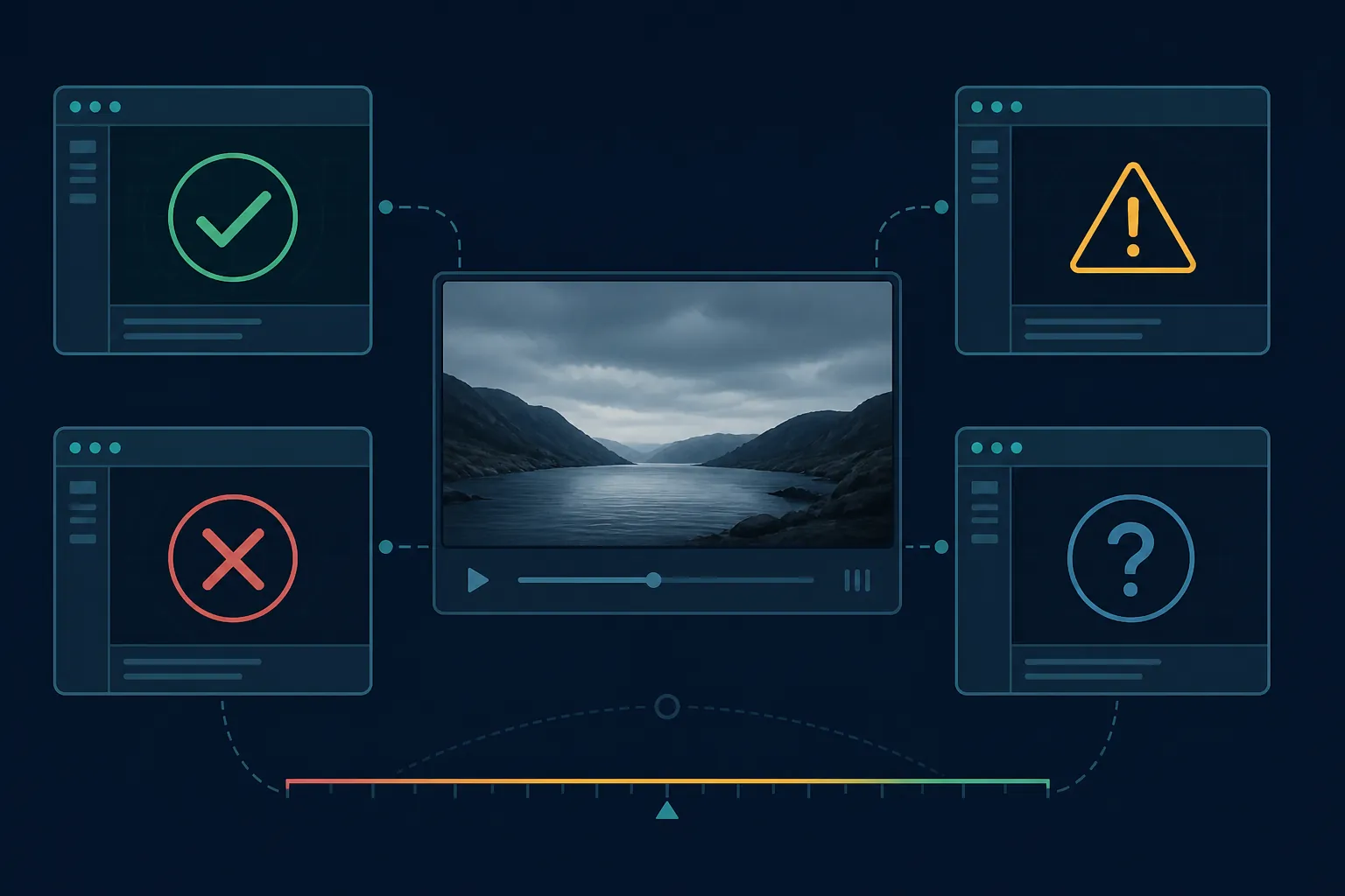 Four detector windows examining the same video frame and returning conflicting abstract verdicts