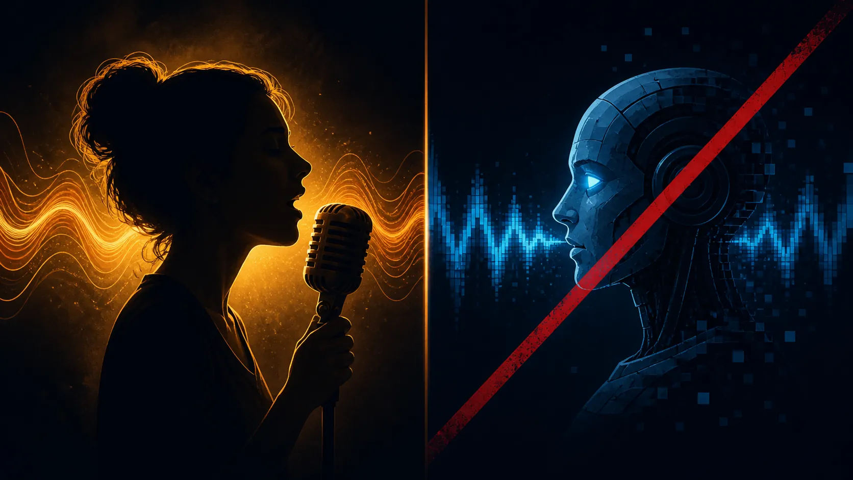 Human and robotic singers illustrating ARIA’s lead-vocal eligibility test