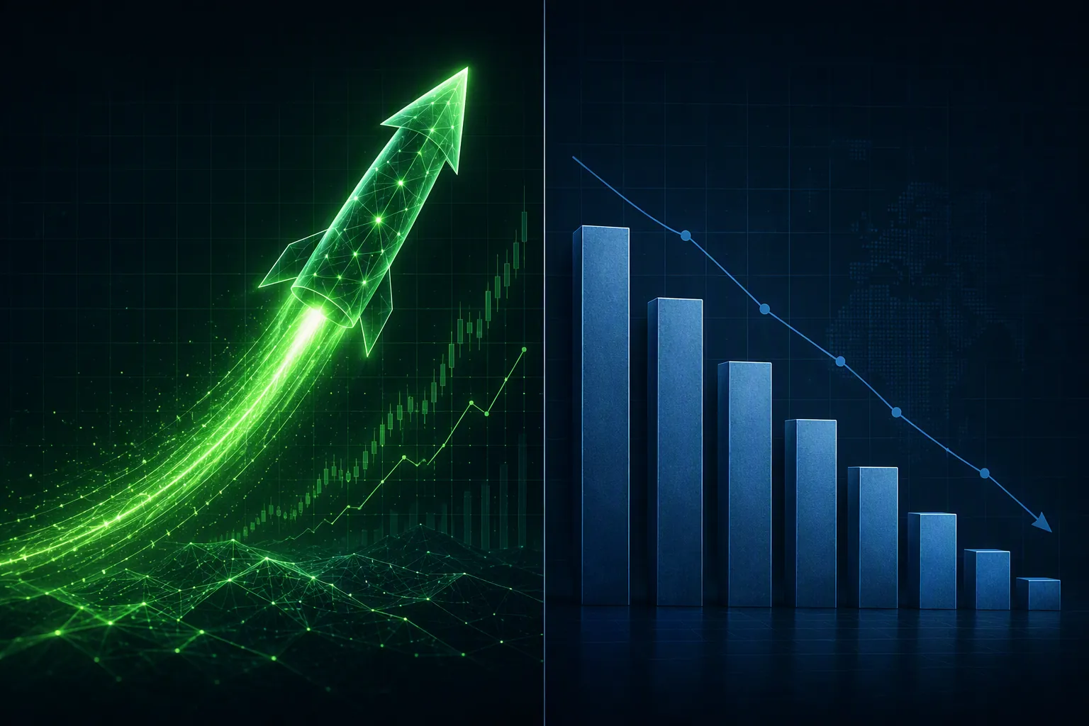 AI growth trajectory contrasted with declining advertising growth bars