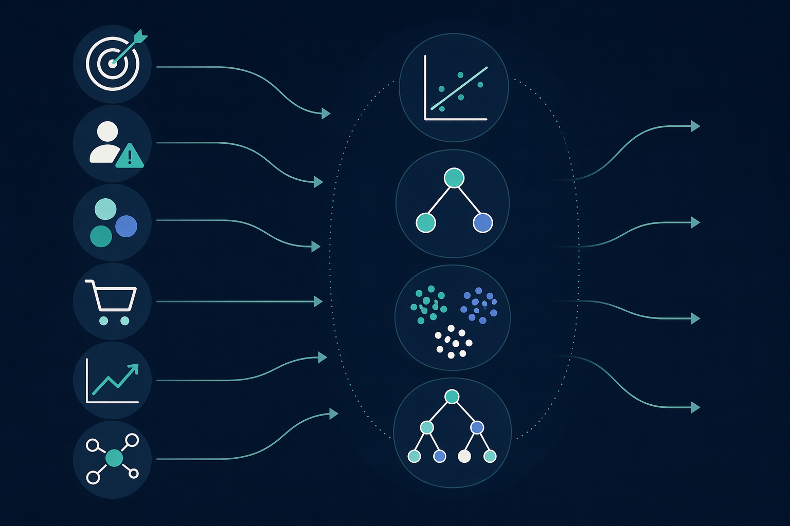 A visual decision framework connecting marketing problems to simple machine learning model types
