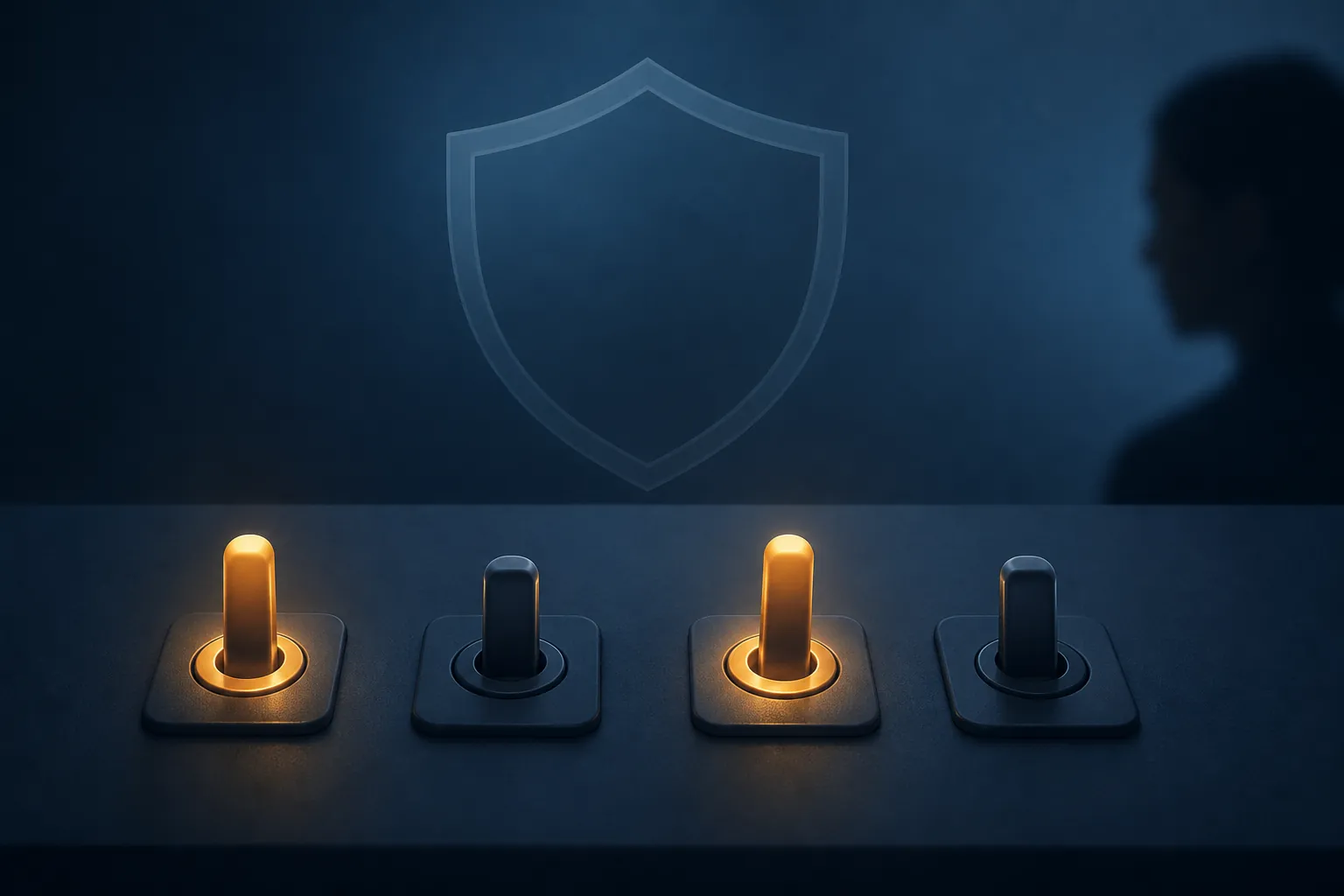 Toggle switches and shield icon representing per-asset creative guardrails