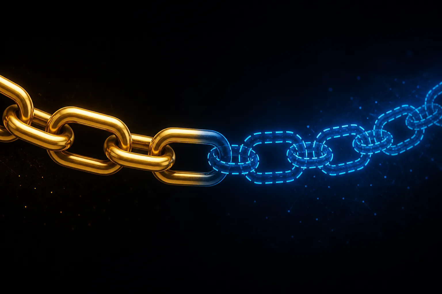 Diagram contrasting solid verified links with dashed inferred links in an AI advertising money chain