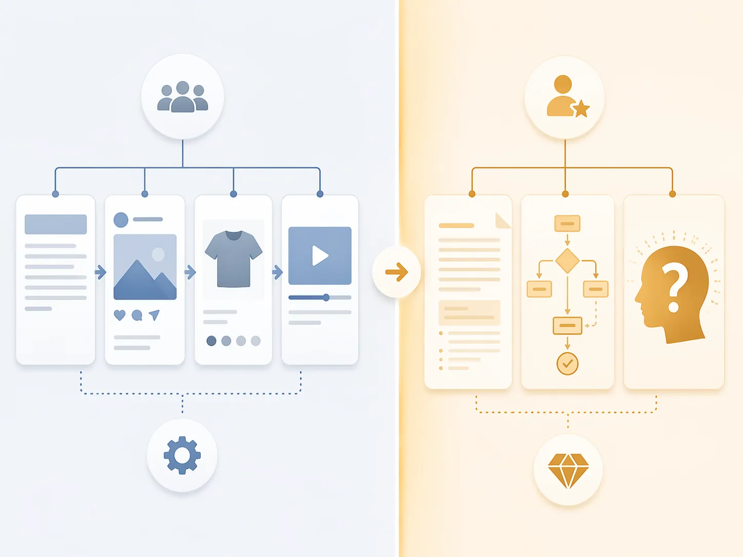 Routine ad creative tasks on one side and premium risk-sensitive tasks on the other
