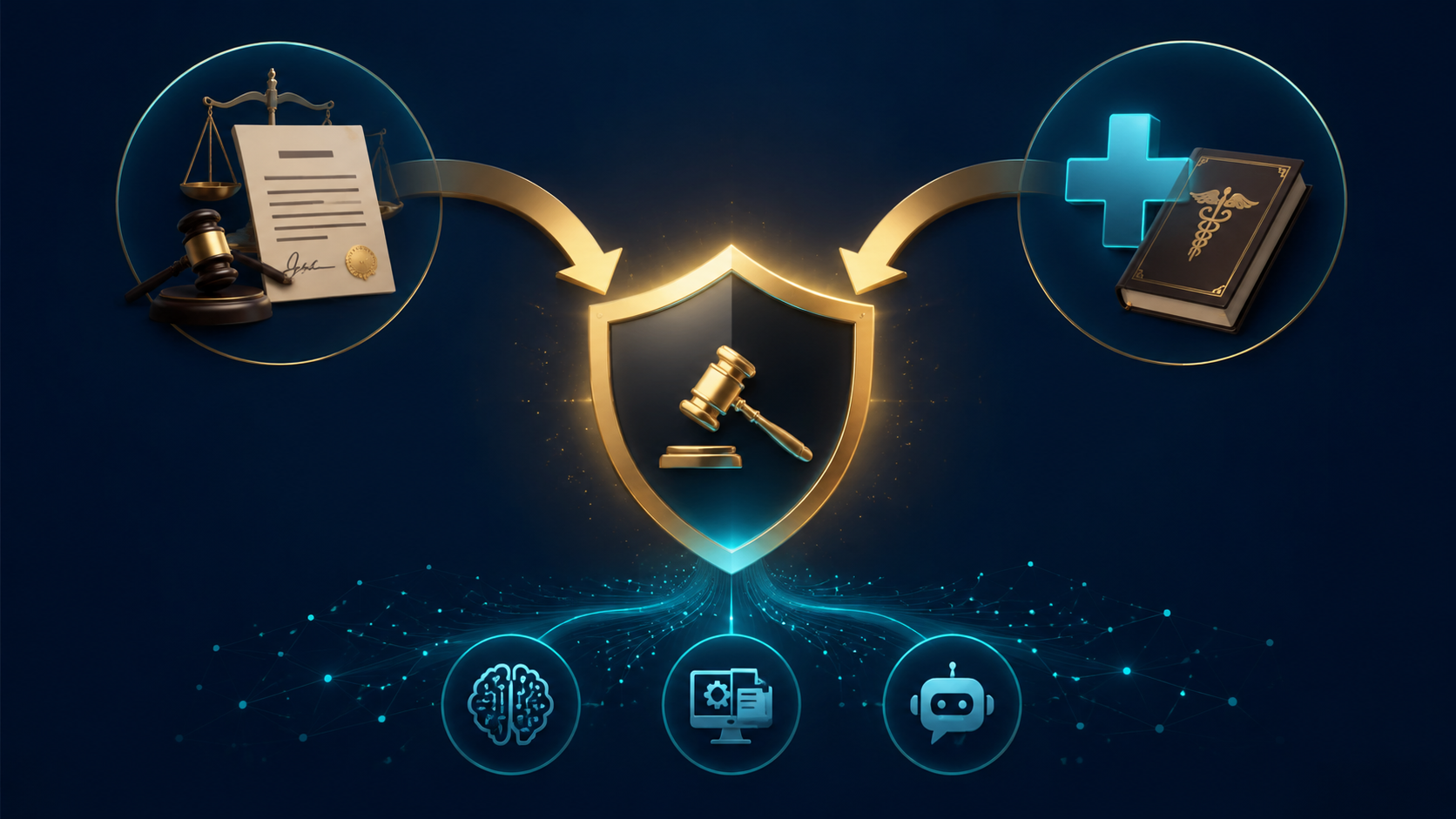 Dual-pressure framework showing bar rules, healthcare compliance, and AI marketing controls around a legal shield