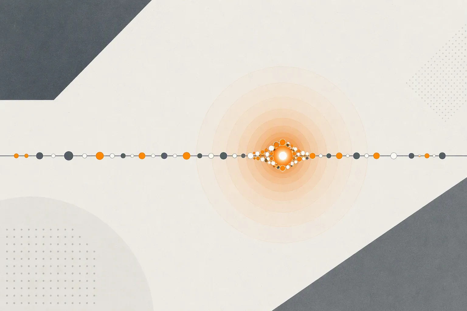 Horizontal policy timeline with a dense glowing convergence point