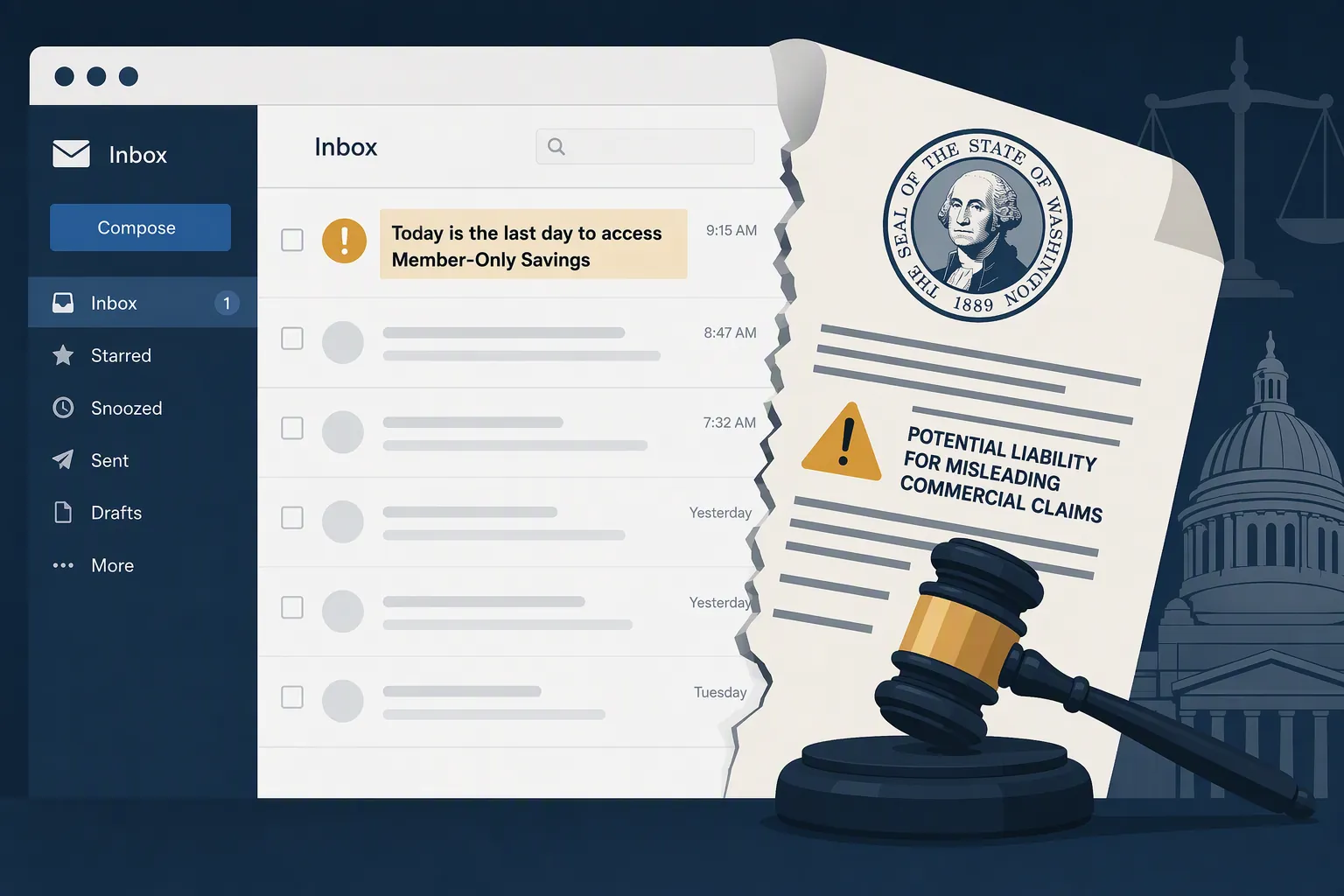 Promotional email subject line colliding with Washington legal liability