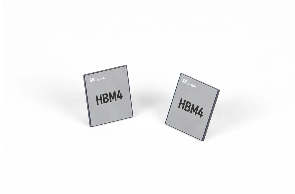 SK Hynix HBM4 stacked semiconductor memory module with gold contact pins
