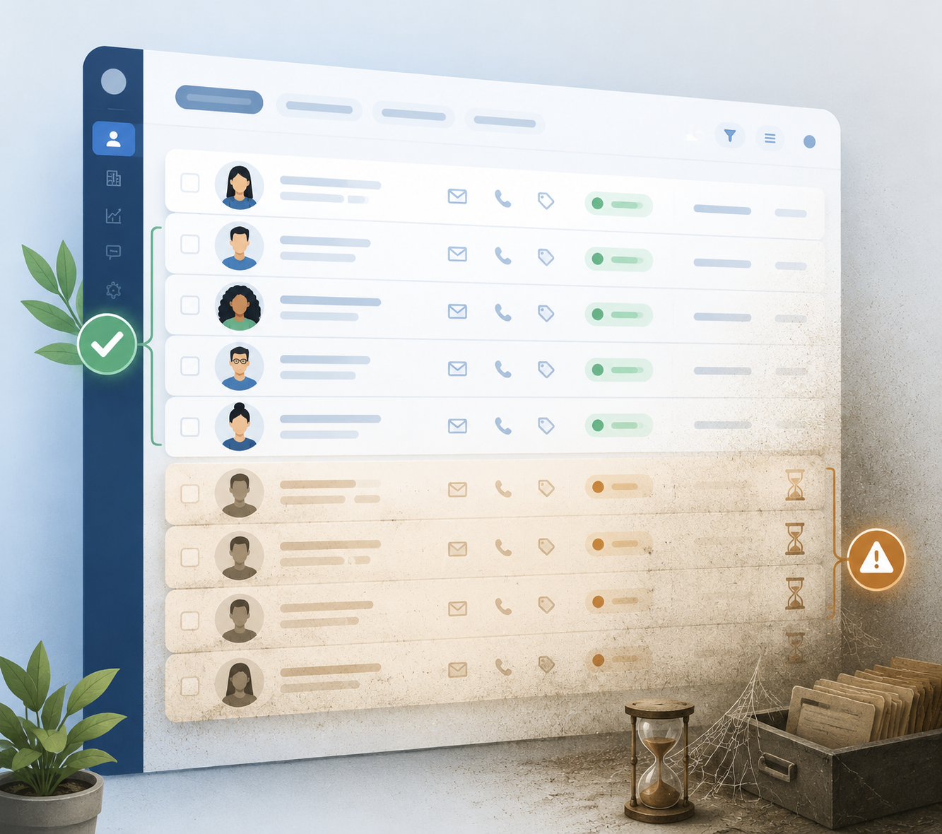 CRM database with fresh and stale customer records