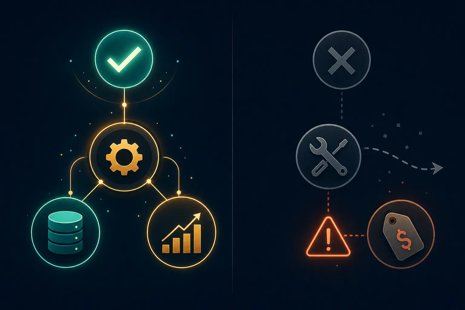 Diagram contrasting AI tools to keep versus cut based on workflow, data, margin impact, and pricing risk