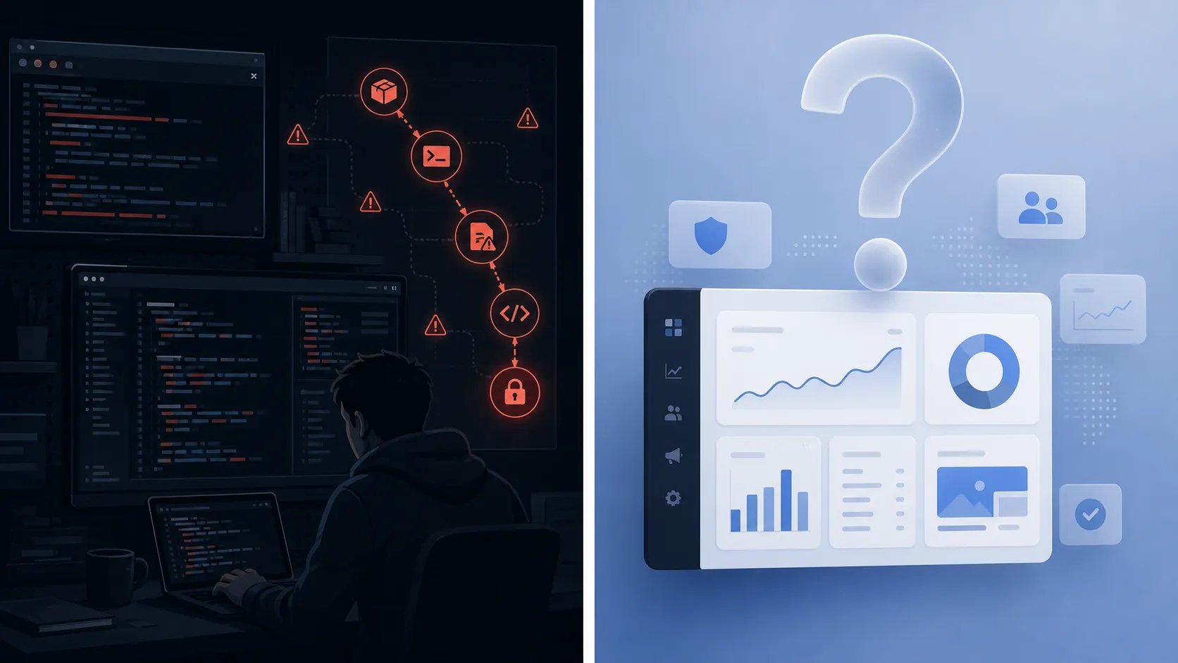 Documented exploit chains in developer tooling separated from an ad-campaign dashboard where the threat remains unverified