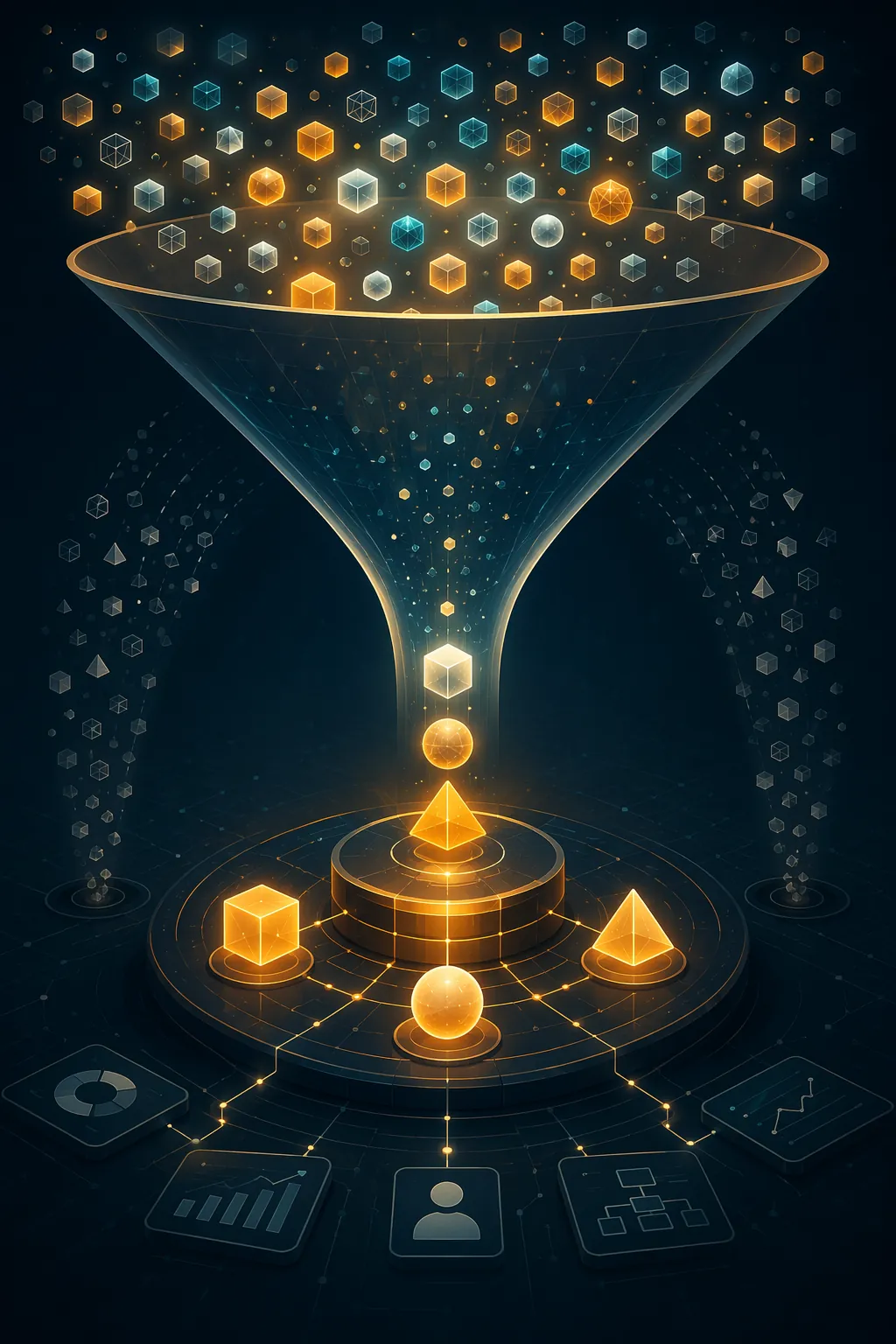 Funnel illustration showing many AI tools narrowing into fewer workflow-centered platforms