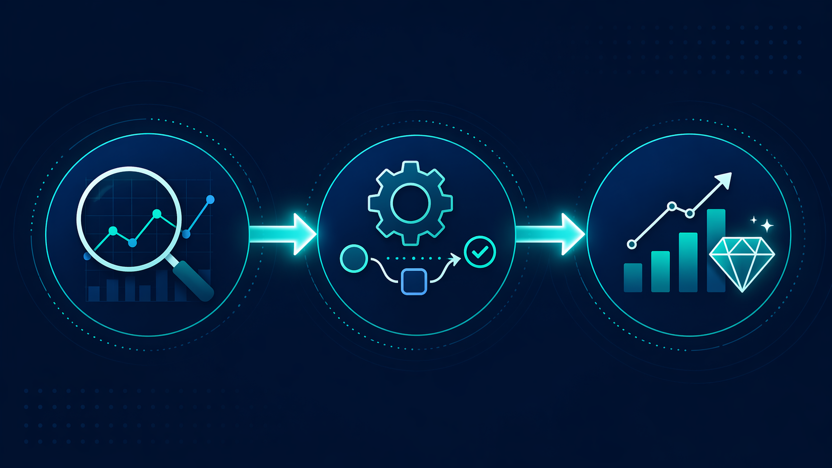 Three-stage pipeline showing predictive analysis, automated marketing action, and measurable business outcome