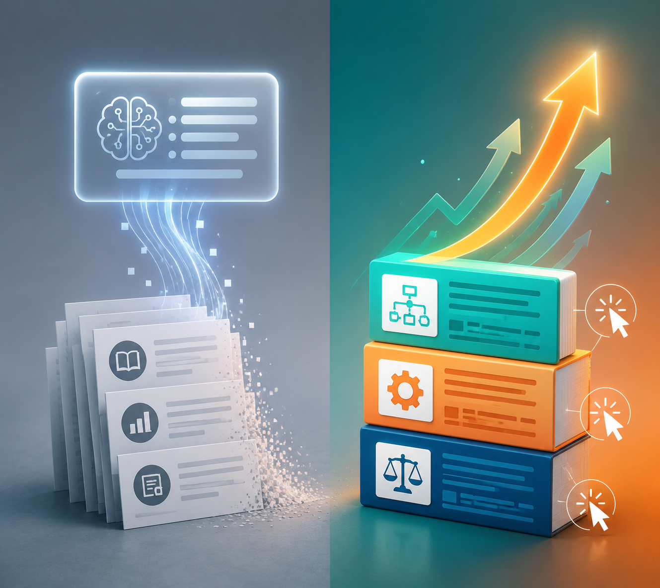 Definition-style content being absorbed into an AI summary while process guides and how-to frameworks continue earning clicks