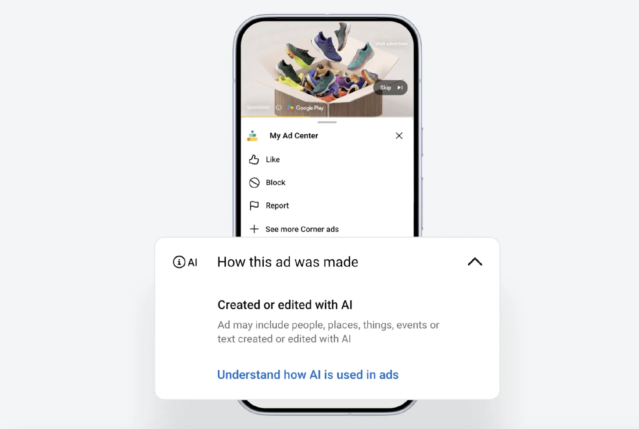 Google search ad showing a transparency label for an ad created or edited using AI