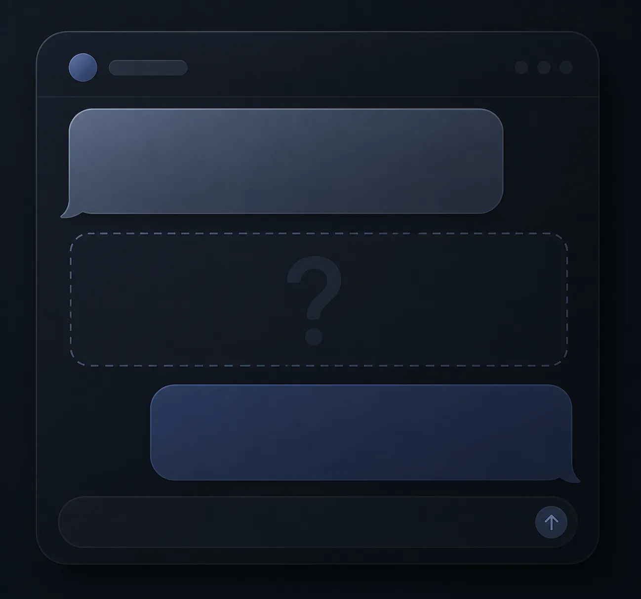 A chat window with an empty ad slot marked by a question mark