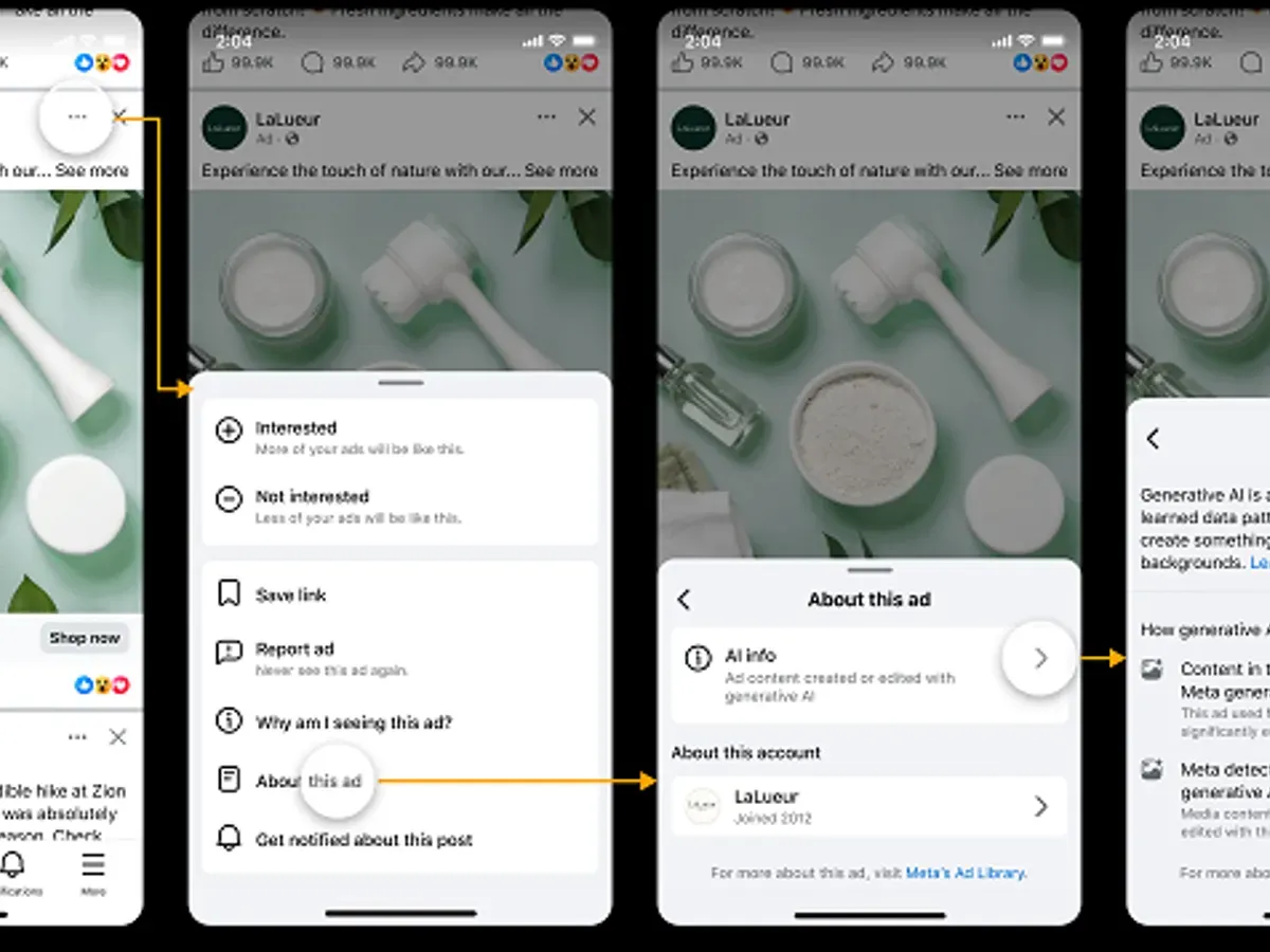 Meta ad creative showing an AI info disclosure tag on the placement