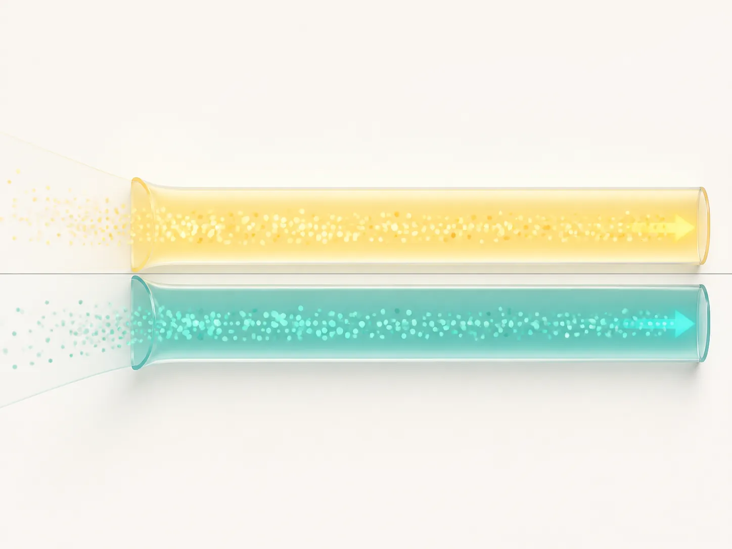 Two separate streams of glowing data dots divided by a clear line