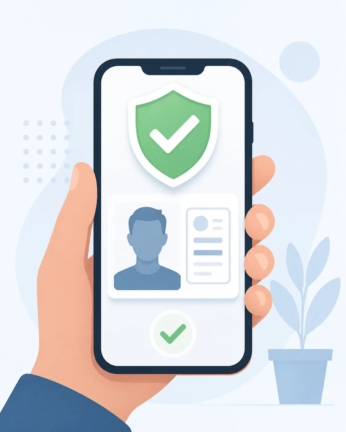Smartphone illustration with a shield and checked age-verification document
