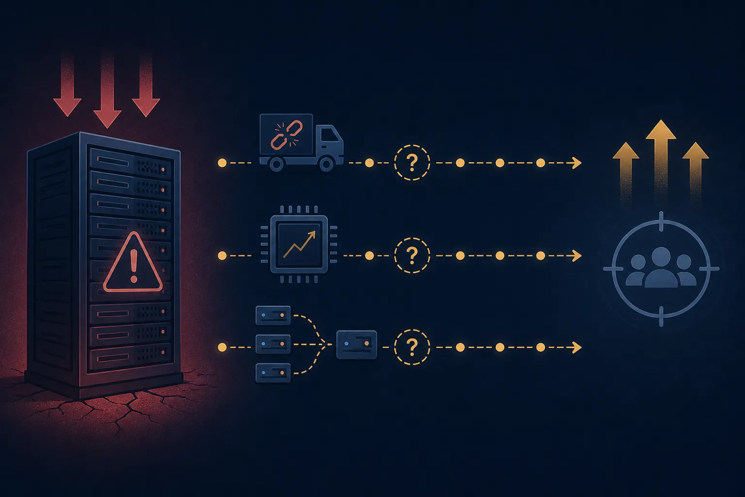 Diagram of indirect paths from server financing pressure to ad infrastructure costs