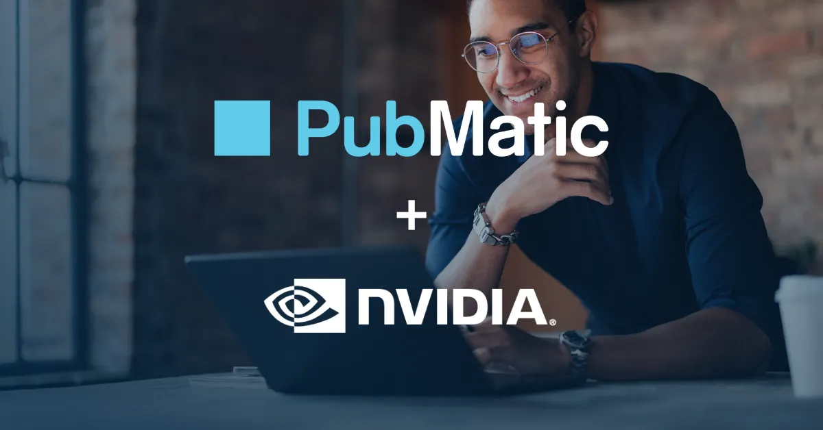 PubMatic and NVIDIA announcement card showing faster AI advertising decisions and latency metrics