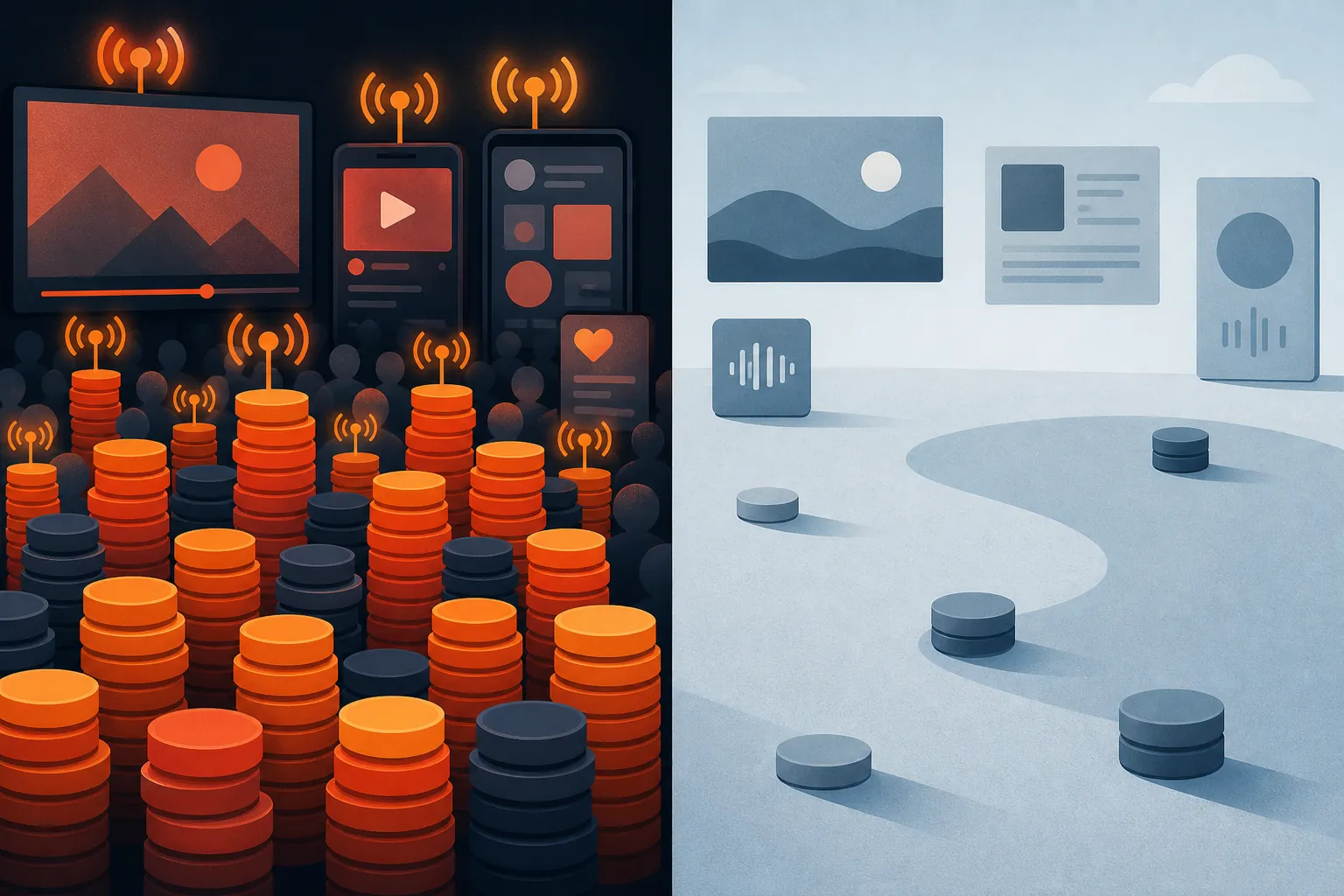 Illustration contrasting a crowded political ad auction with less-contested inventory