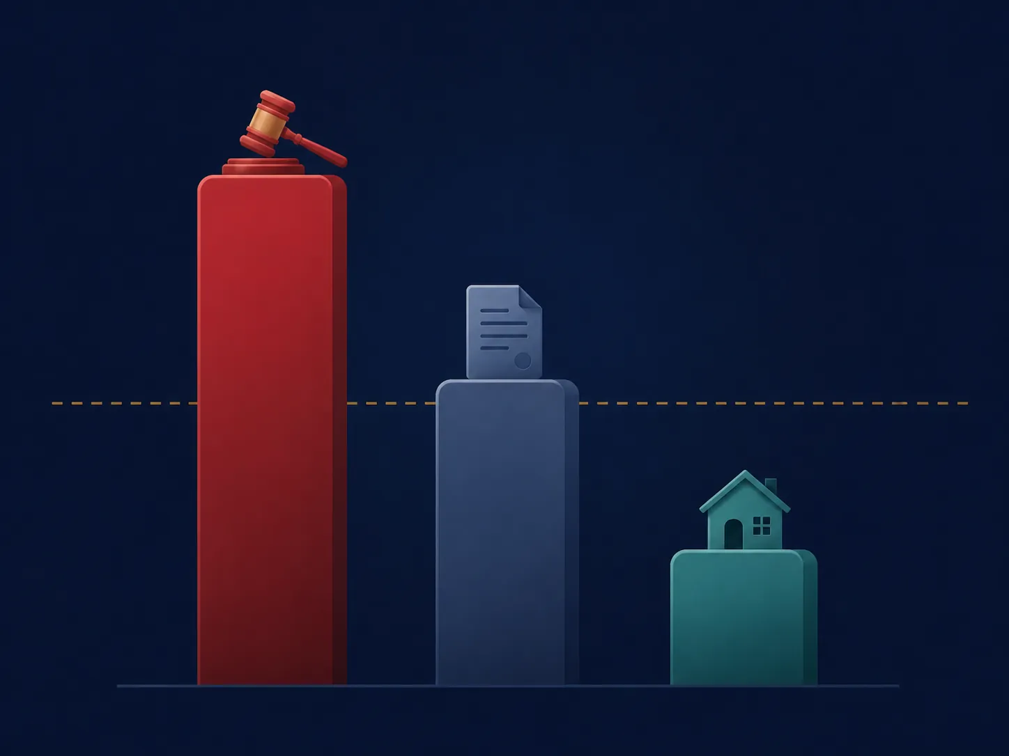 Three columns of different heights representing different advertising cost levels across law practice areas