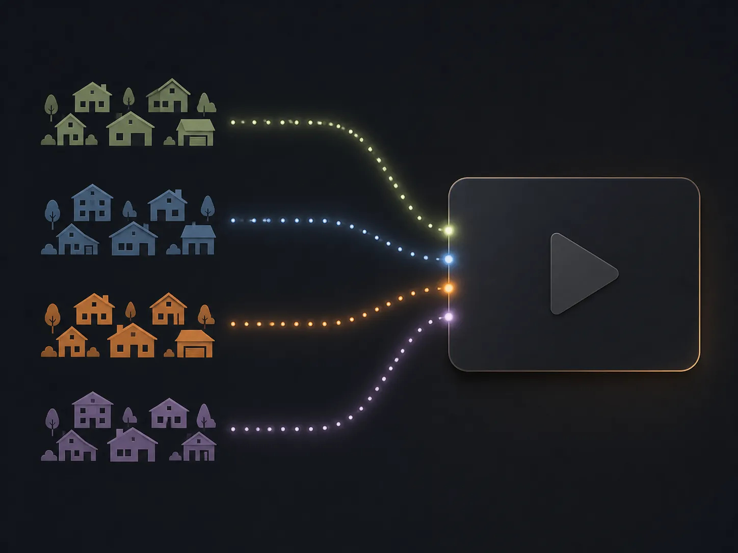 Household viewer segments feeding separate impression streams into a CTV ad inventory pool
