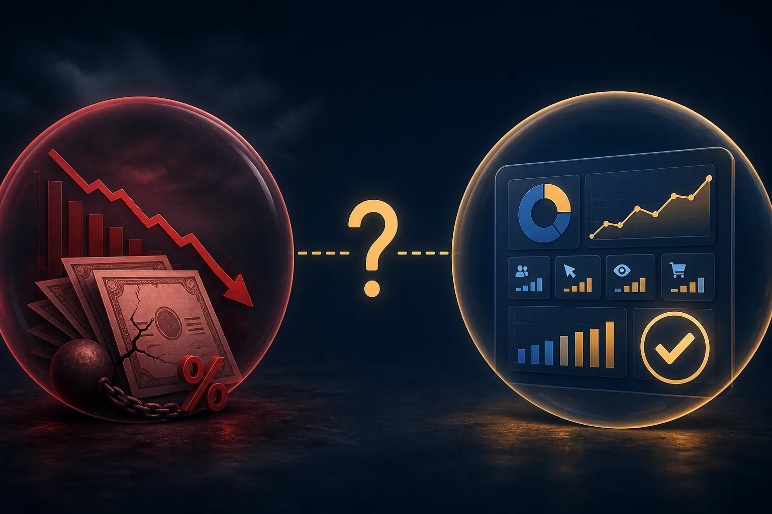 Illustration of an uncertain link between financial stress and ad dashboard costs
