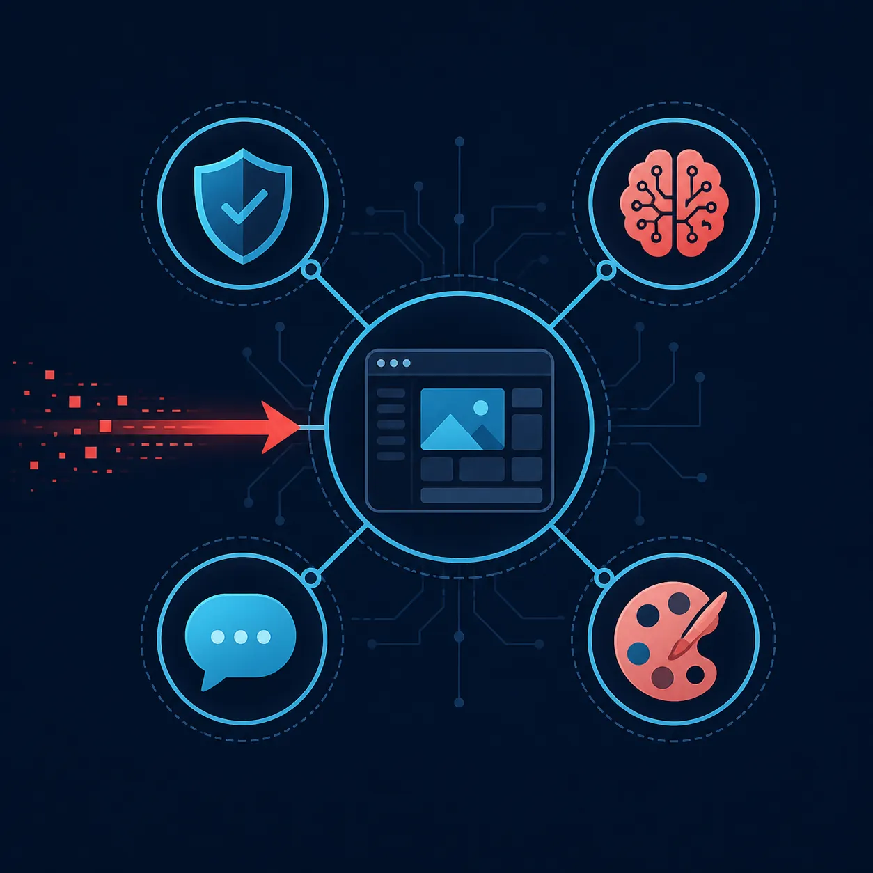 Diagram of AI surfaces inside an ad platform with an outside injection arrow entering the system