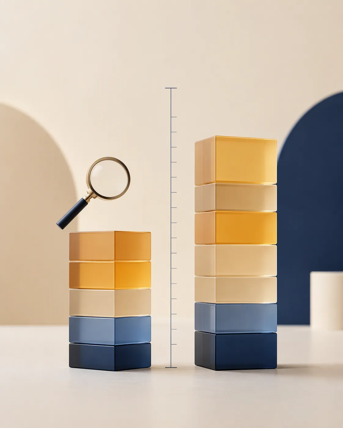Two monthly test budgets shown as different-height stacked blocks