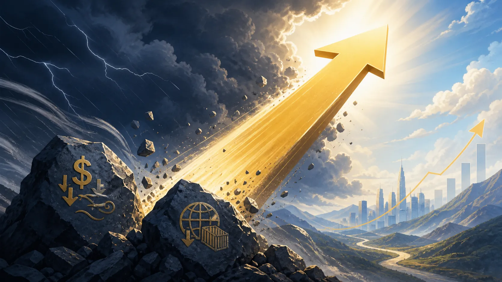 Marketing reinvestment arrow rising through cost headwinds and tariff clouds