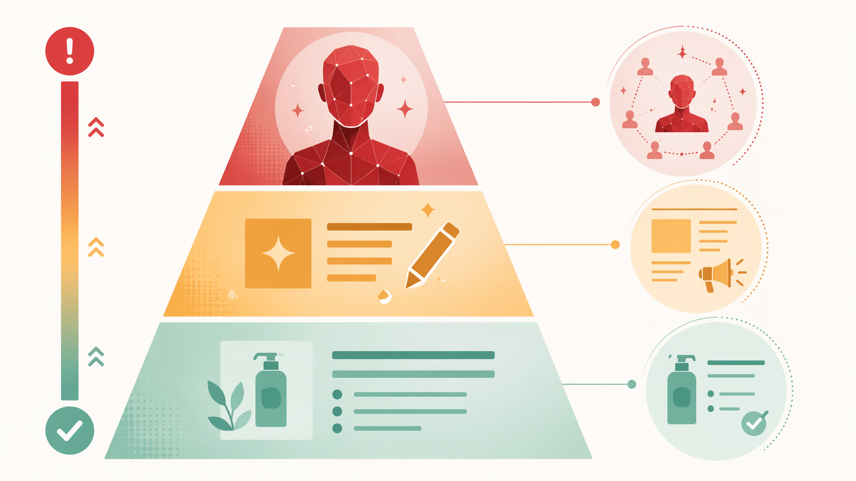 Hierarchy illustration of AI marketing applications from high-discomfort avatars to more accepted product descriptions
